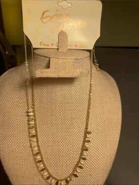 Erica Lyons Gold Necklace with Cream Teardrop Beads 9” drop, 3” extender